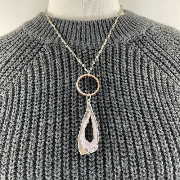 Geode Slice Pendant with Pink Druzy and Wood Ring - Picture 5 of 8